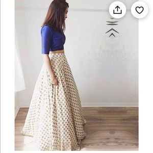 Blue Choli and White/Gold Lehenga size 4/6